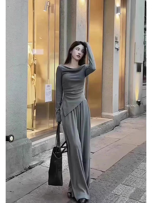 Cowl Neck Long Sleeves Tops With Trouser Sets